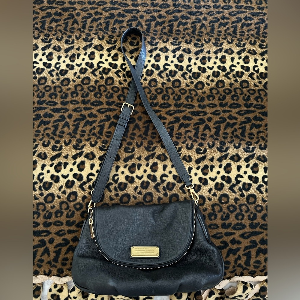 Marc Jacob’s Black Cross-body Flap Fold Purse w/Gold Accents and Deep Pocket
